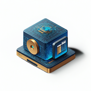 A 3D cube with data streams and a chart icon, representing Sinaptica's business intelligence solutions that transform data into actionable insights.