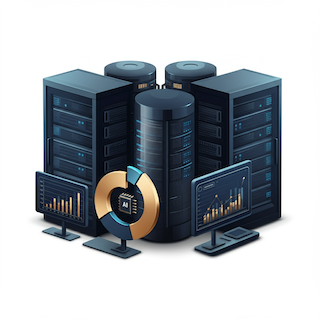 Server racks in a data center, representing Sinaptica's data warehousing and data engineering solutions.